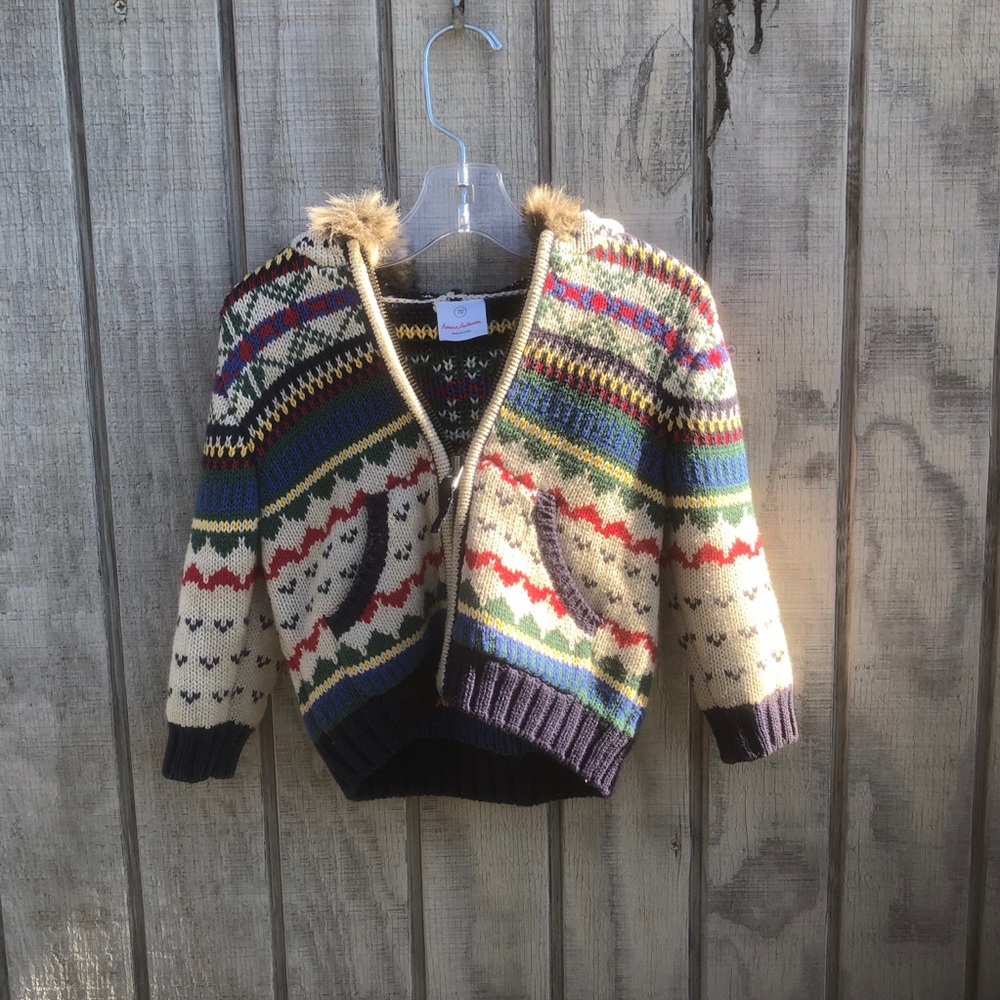 Knit Sweater Hoodie Faux Fur -Hanna Andersson